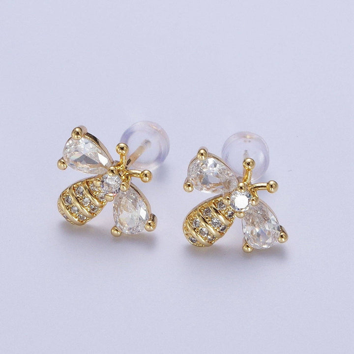 Aim Eternal - Bumble Queen Bee Cubic Zirconia Gold Stud Earrings