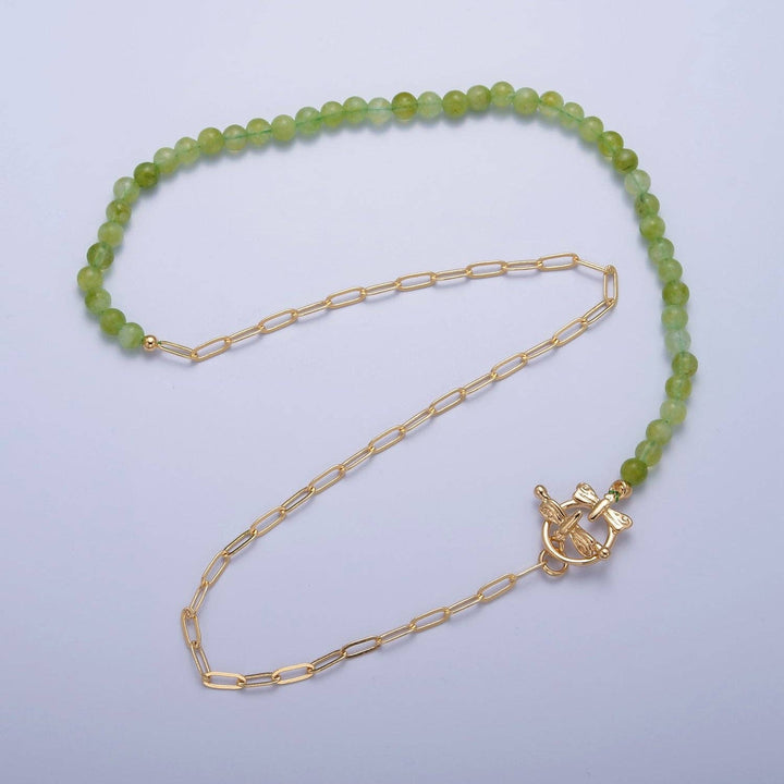 Aim Eternal - 24K Gold Filled Half Jade Bead, Half Paperclip Chain with Butterfly Clasps