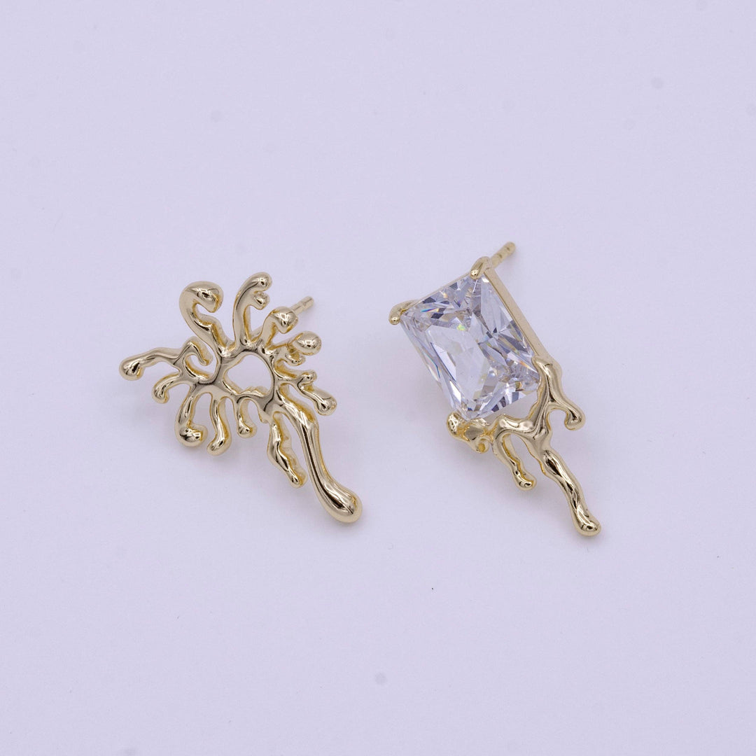 Aim Eternal - Mismatched Clear Baguette CZ Dripping Gold Stud Earrings Set