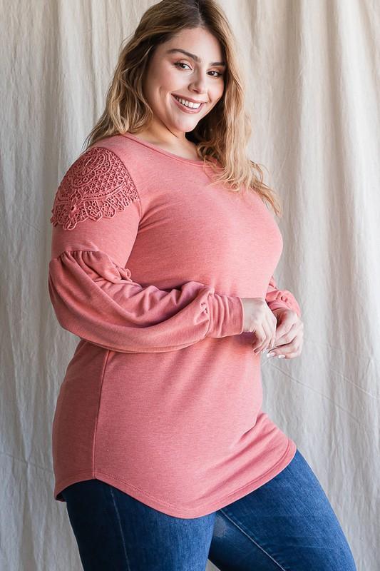 Adobe Rose- Plus size crochet lace trim top - Esme and Elodie