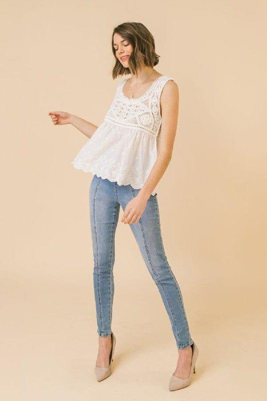 All I wanna be- solid lace combination top with square neck - Esme and Elodie