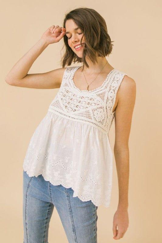 All I wanna be- solid lace combination top with square neck - Esme and Elodie
