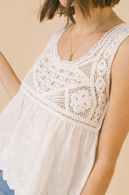 All I wanna be- solid lace combination top with square neck - Esme and Elodie