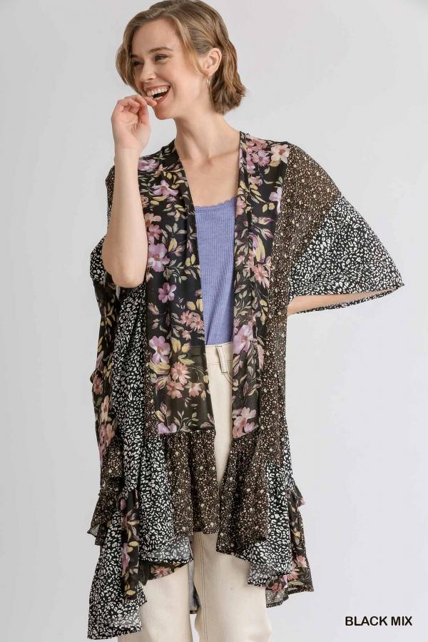 Aubrey- womens mixed print half sleeve kimono - Esme and Elodie