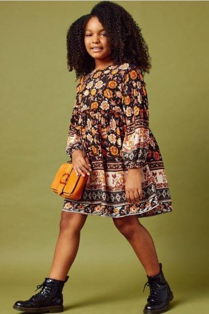 Autumn Vibes- long sleeve bohemian mini dress in kids - Esme and Elodie