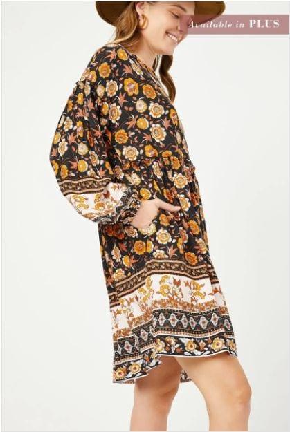 Autumn Vibes- long sleeve bohemian mini dress - Esme and Elodie