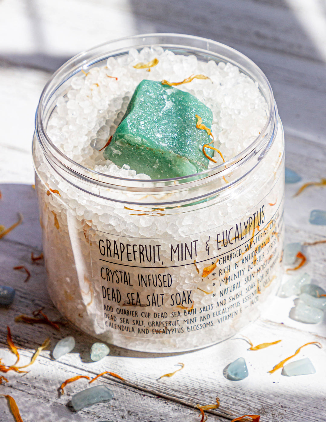 Aventurine Crystal Grapefruit Mint Eucalyptus Dead Sea Salt - Esme and Elodie