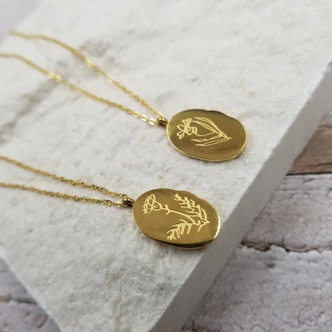 Birth Month Flower Necklaces in Gold