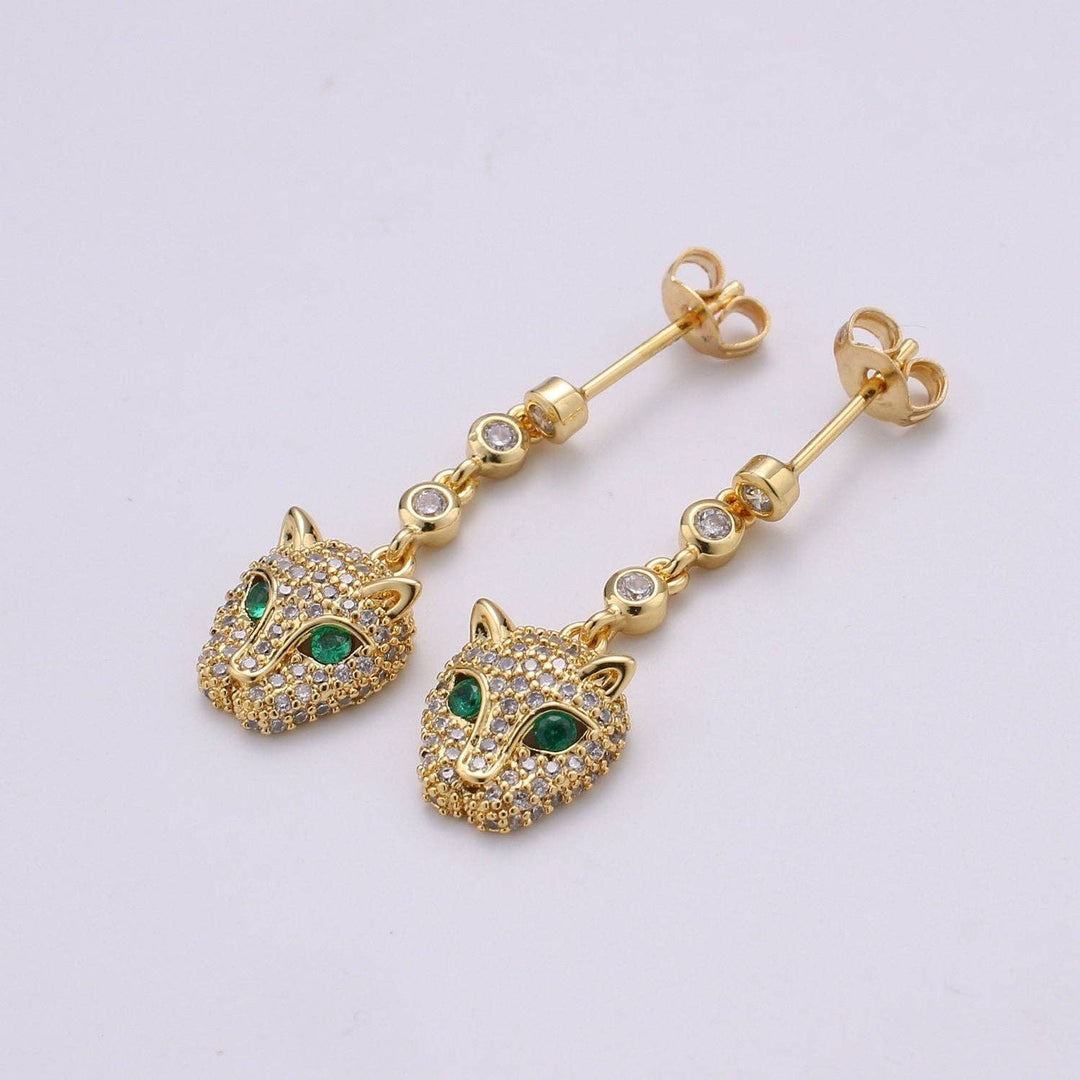 Wild Leopard Pierce Earring Gold Vermeil Stud Earring Dazzling Micro Pave Cubic Zironia Jewerly Dangle Earring for Christmas Gift Idea Q300
