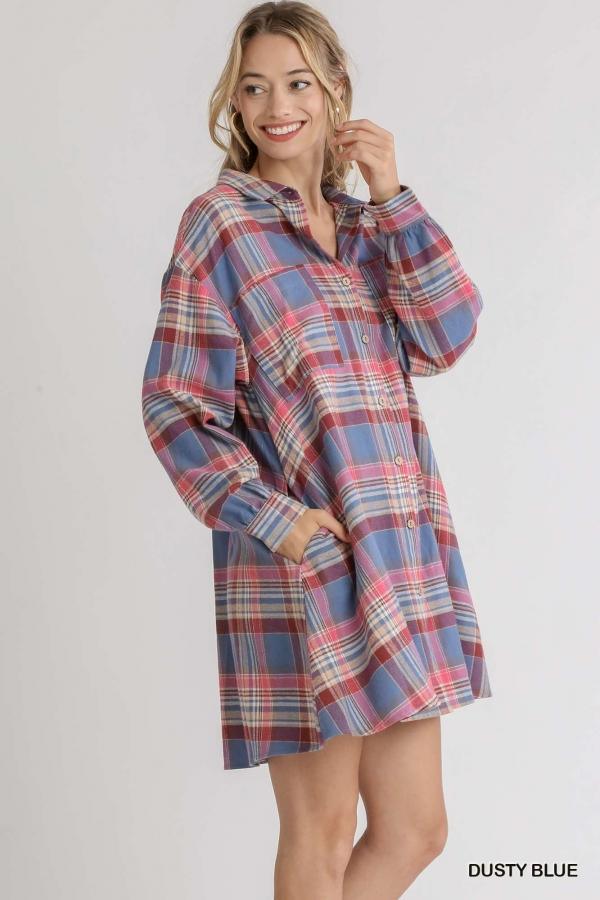 Baby blue Eyes - dusty blue plaid mini dress and tunic - Esme and Elodie