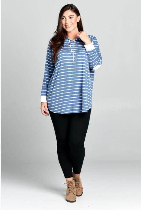 Baby Blues- plus size striped blue hoodie - Esme and Elodie