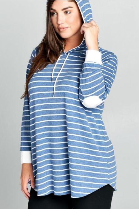 Baby Blues- plus size striped blue hoodie - Esme and Elodie