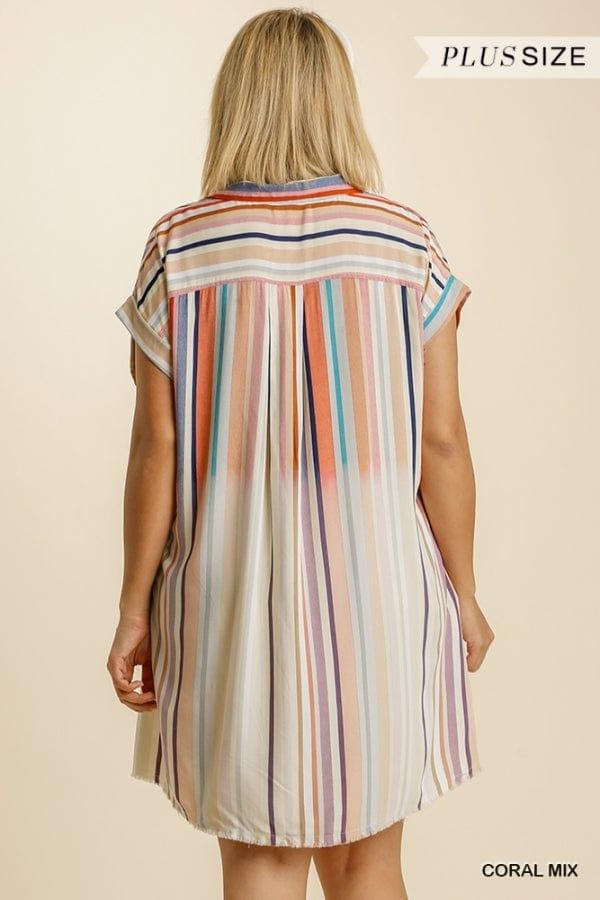 Beach Babe- bleached striped short sleeve collared button down dress - Esme and Elodie