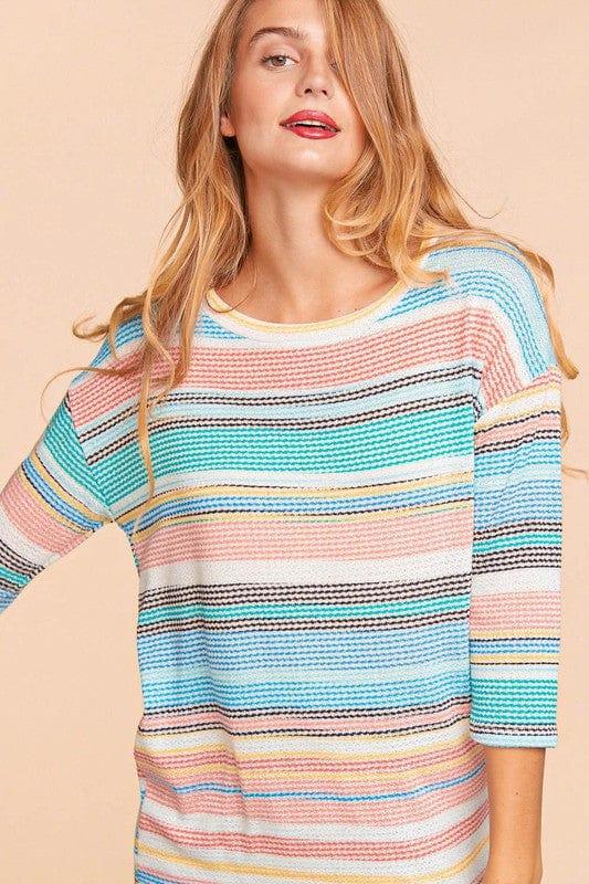 Women's Beach, Please- round neck textured vintage sweater - Esme and Elodie