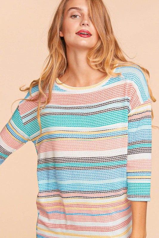 Plus Women's Beach, Please- round neck textured vintage sweater - Esme and Elodie