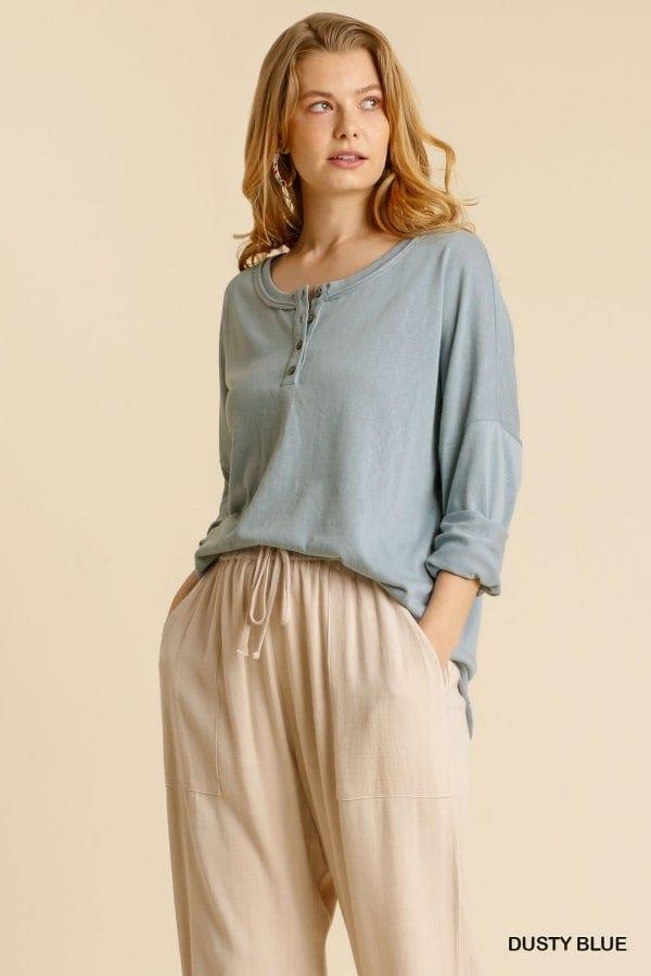 Plus Women's Beachside- plus size womens henley in light blue - Esme and Elodie