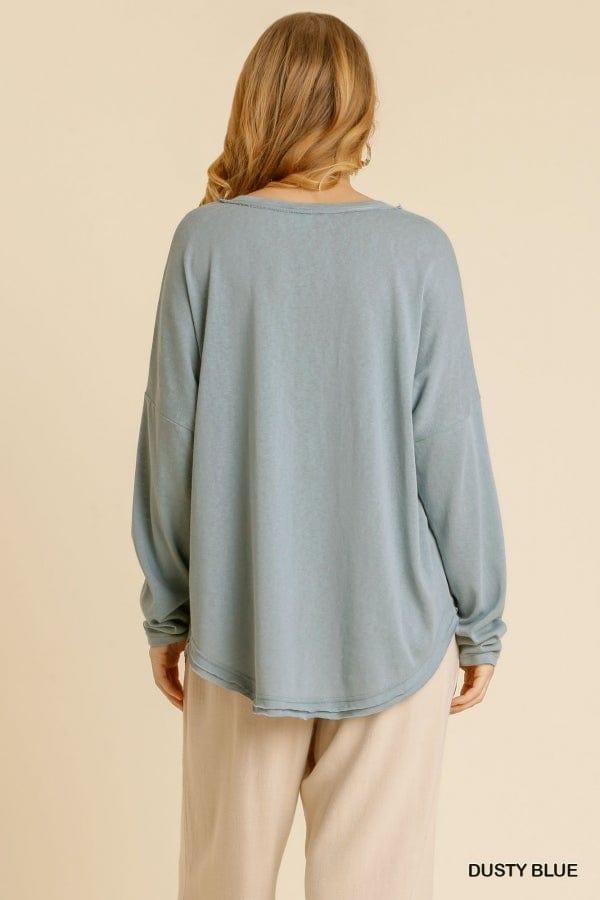 Plus Women's Beachside- plus size womens henley in light blue - Esme and Elodie