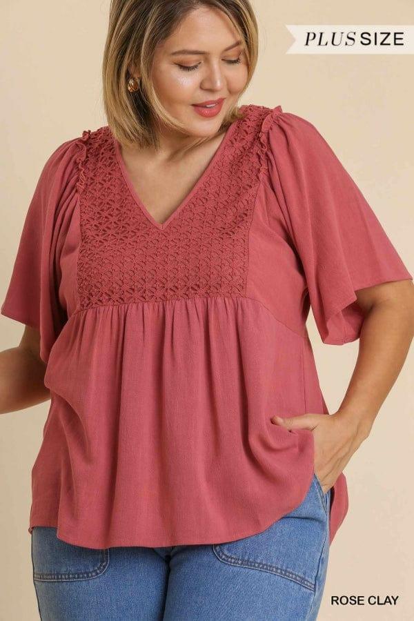 Billie- linen blend crochet bodice short sleeve top - Esme and Elodie
