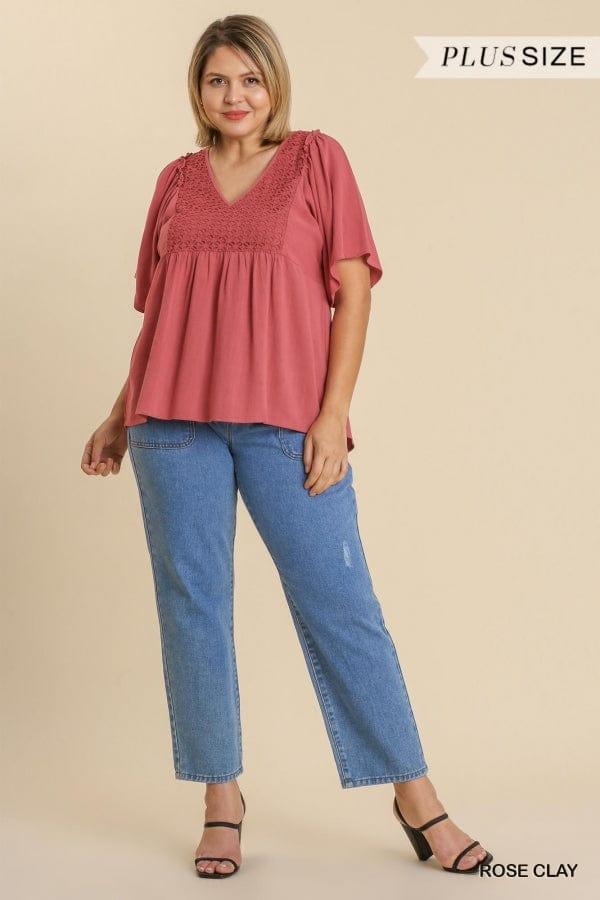 Billie- linen blend crochet bodice short sleeve top - Esme and Elodie