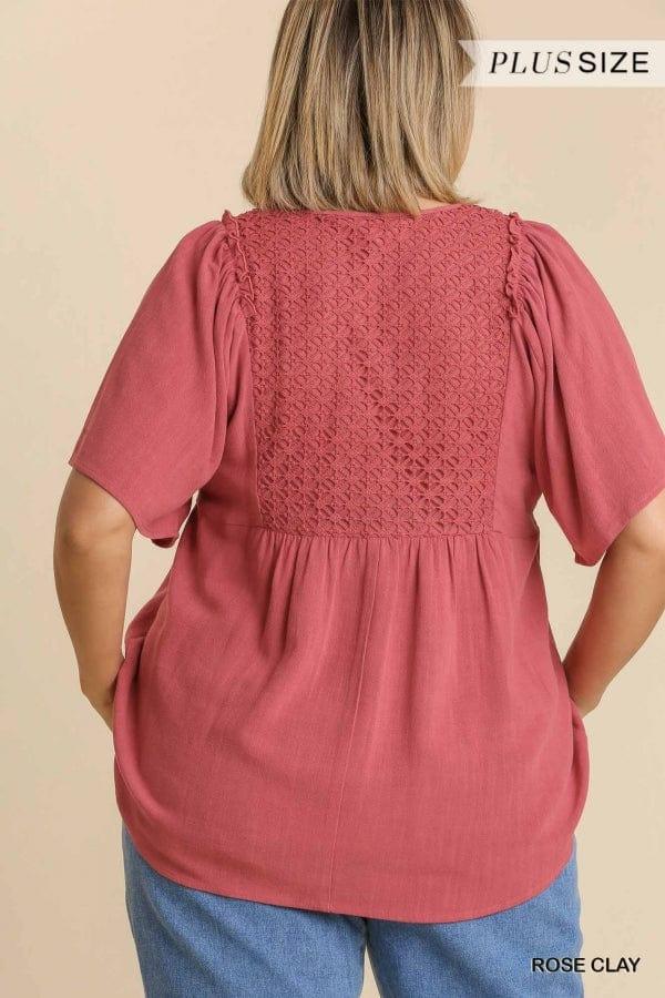 Billie- linen blend crochet bodice short sleeve top - Esme and Elodie