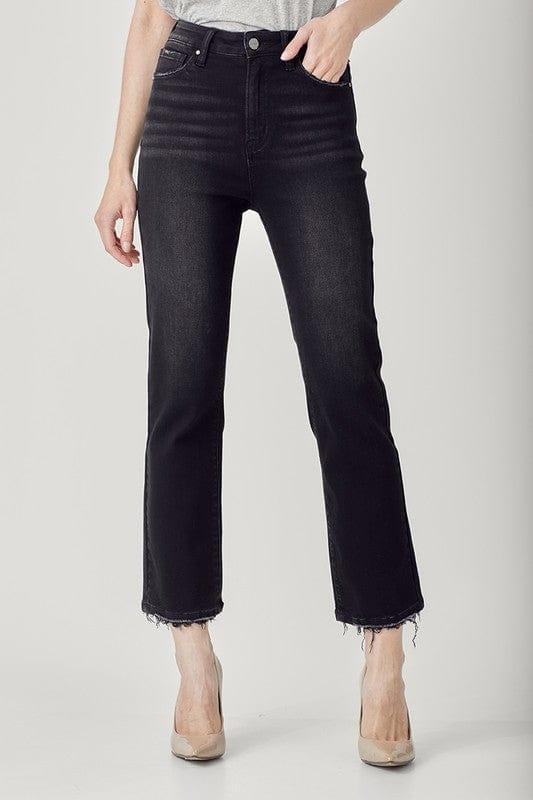 Black crop high rise straight leg jeans denim - Esme and Elodie