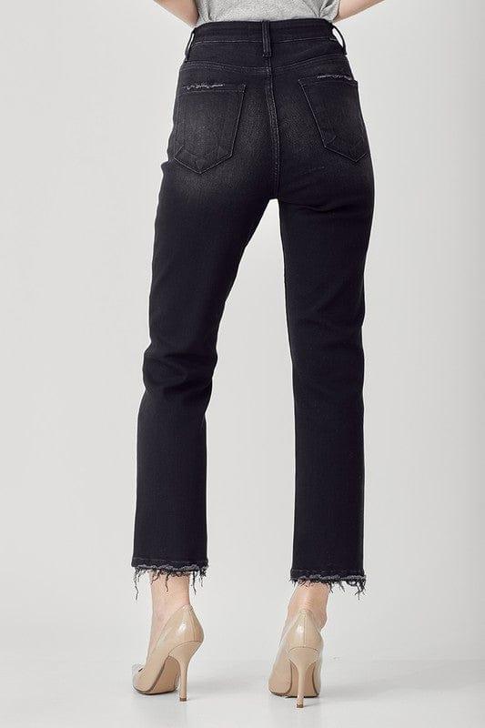 Black crop high rise straight leg jeans denim - Esme and Elodie