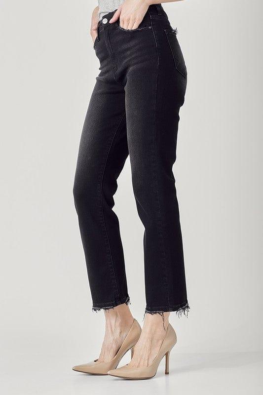 Black crop high rise straight leg jeans denim - Esme and Elodie