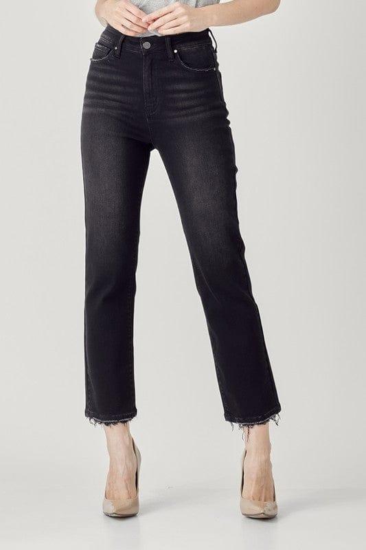 Black crop high rise straight leg jeans denim - Esme and Elodie