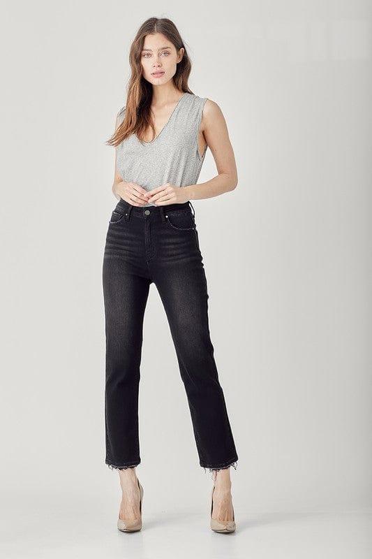 Black crop high rise straight leg jeans denim - Esme and Elodie