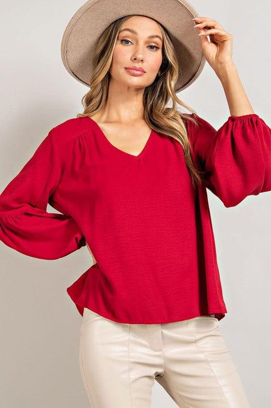 Blouse top puff sleeve in Wine - Esme and Elodie