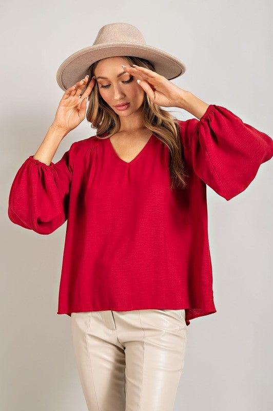 Blouse top puff sleeve in Wine - Esme and Elodie