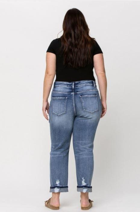 Blue- plus size stretch boyfriend fly denim - Esme and Elodie