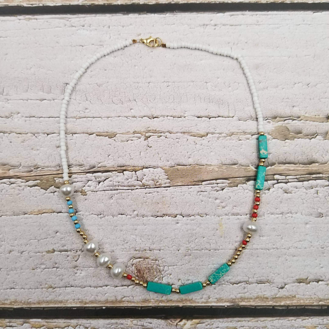 Boho Natural stone bead Pearl Necklace - Esme and Elodie