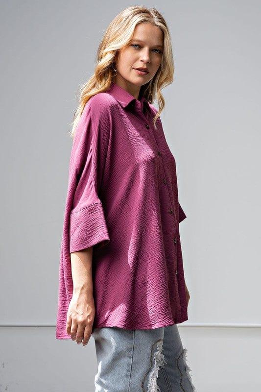Button Down Shirt in Magenta - Esme and Elodie
