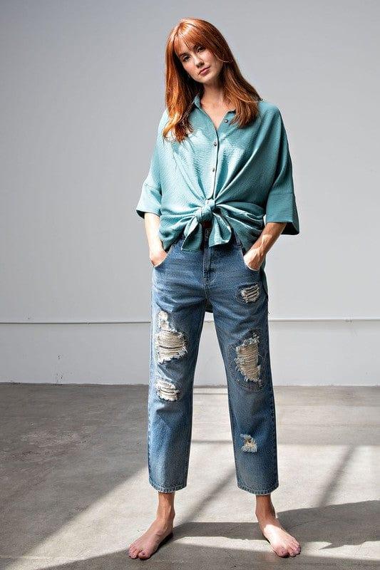 Button Down Shirt in Teal - Esme and Elodie