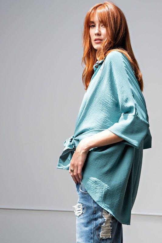 Button Down Shirt in Teal - Esme and Elodie