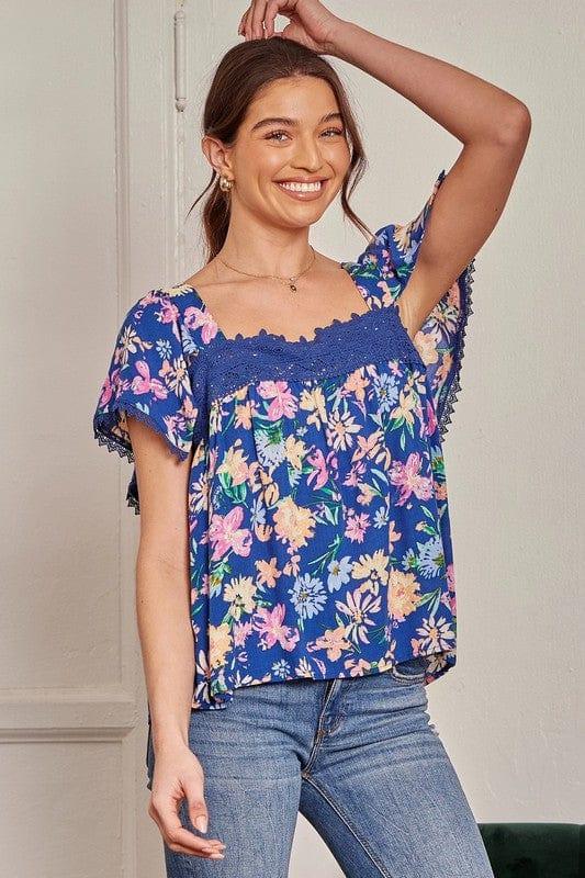 Can I get it Right now- cute floral top with lace insert - Esme and Elodie