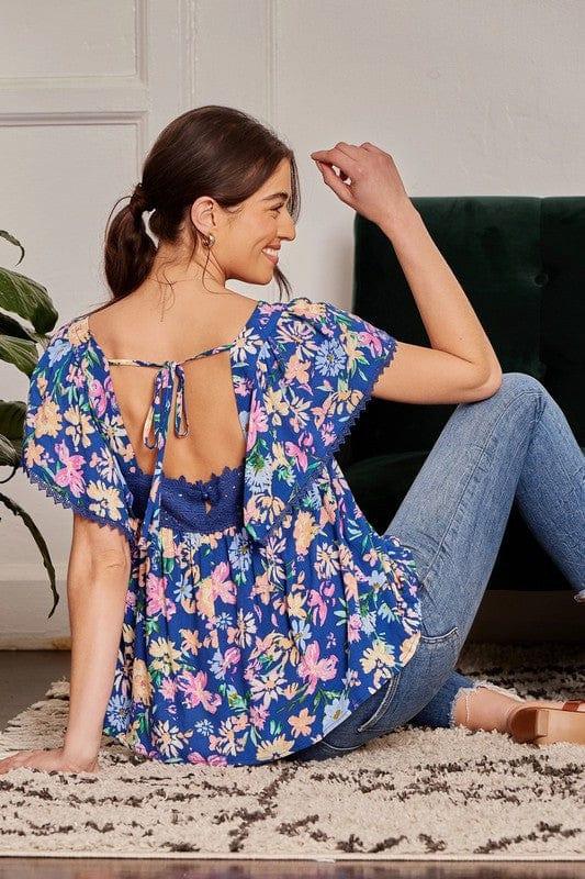 Can I get it Right now- cute floral top with lace insert - Esme and Elodie