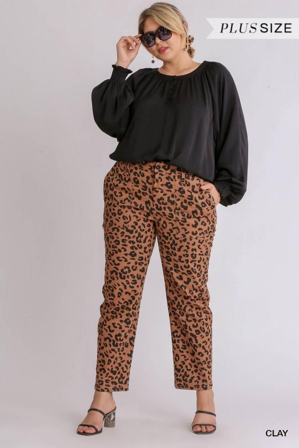 Plus Women's Can't Stop Me- plus size leopard pants in clay - Esme and Elodie