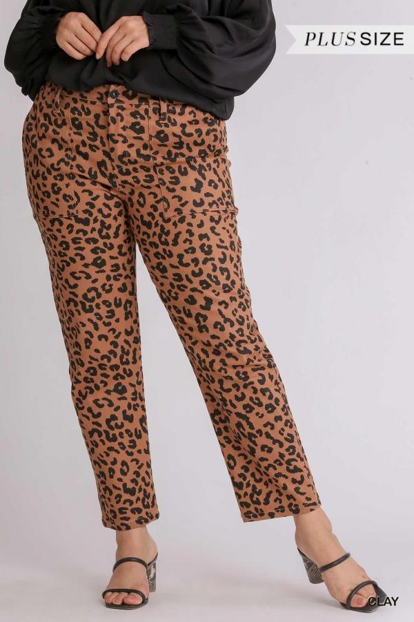 Plus Women's Can't Stop Me- plus size leopard pants in clay - Esme and Elodie