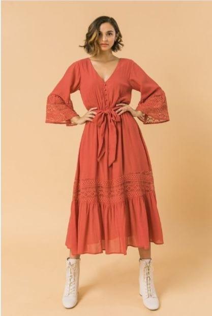 Celine'- women's midi dress with lace edge - Esme and Elodie