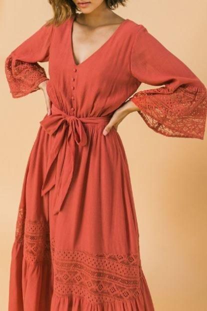 Celine'- women's midi dress with lace edge - Esme and Elodie