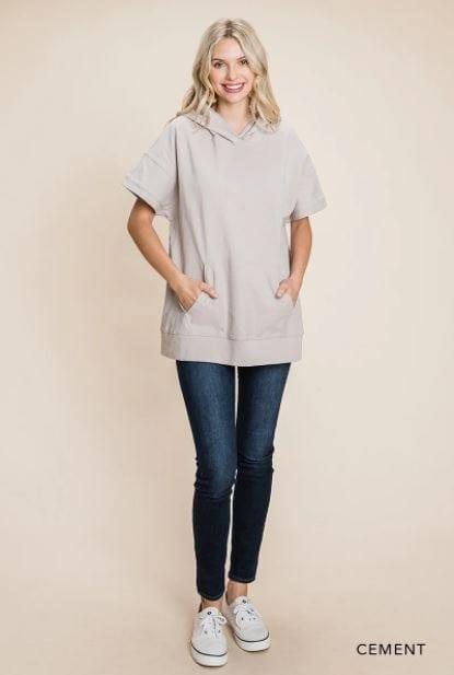 Cement- womens shortsleeve hoodie - Esme and Elodie