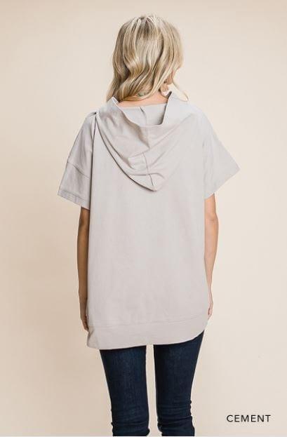 Cement- womens shortsleeve hoodie - Esme and Elodie