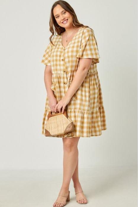 Central Park- Plus plaid patch pocket button down dress - Esme and Elodie