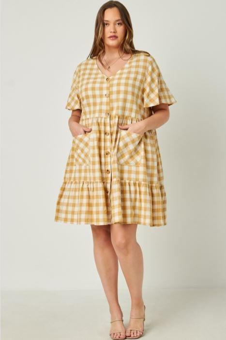 Central Park- Plus plaid patch pocket button down dress - Esme and Elodie