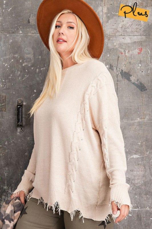 Chenille Plus Size Distressed bottom sweater in beige - Esme and Elodie