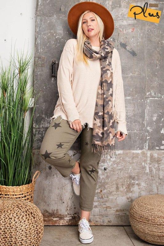 Chenille Plus Size Distressed bottom sweater in beige - Esme and Elodie