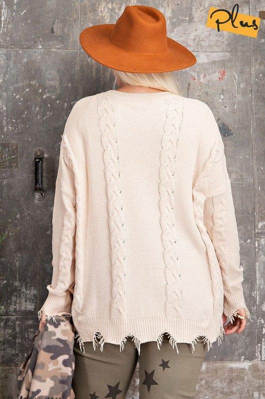 Chenille Plus Size Distressed bottom sweater in beige - Esme and Elodie