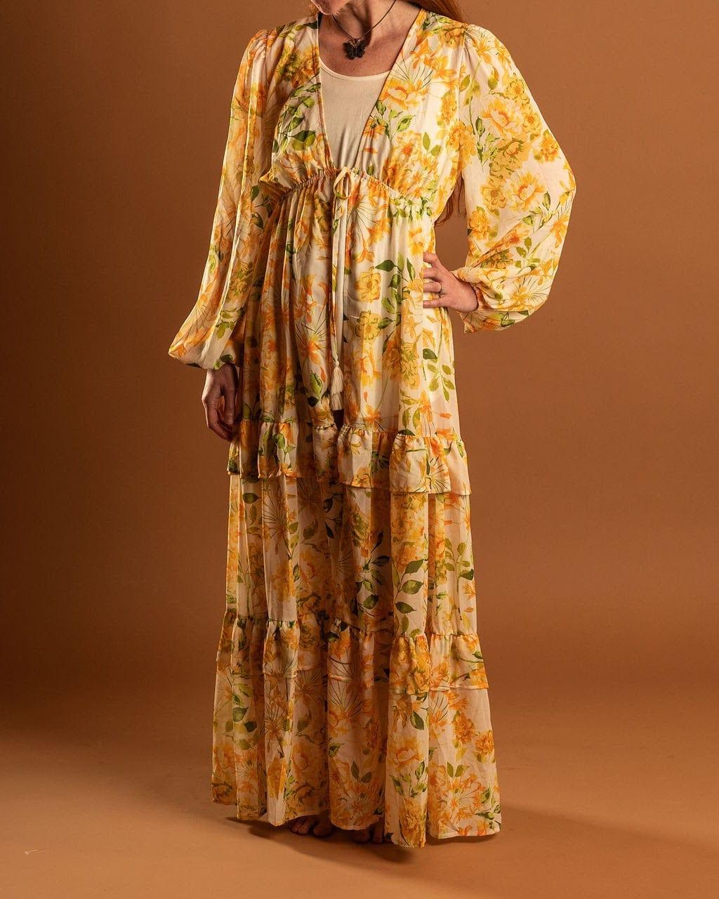 Citrus Twist- textured maxi coverup with open front detail - Esme and Elodie